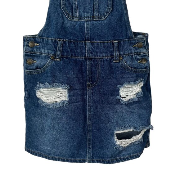 Blue Spice Denim Overalls Dress Skirt Womens Size 3 Blue Distressed - Picture 4 of 9